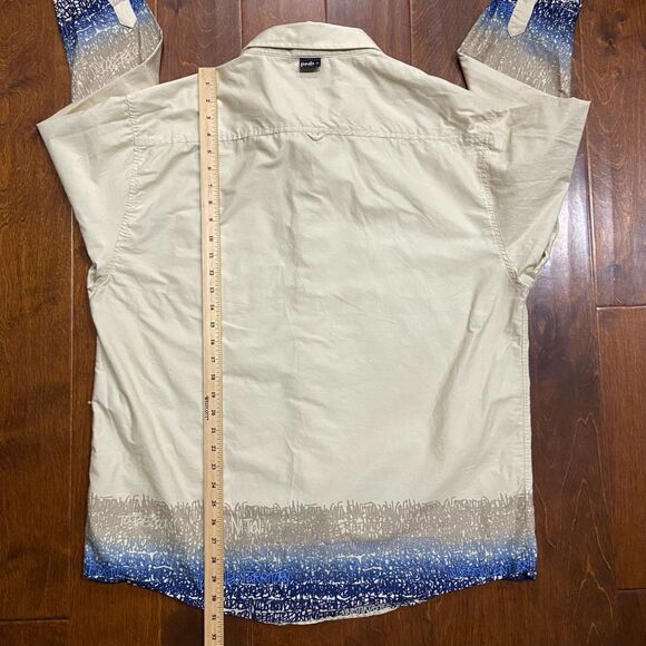 PNB Nation Vintage Y2K Tan Blue Button Down Shirt Cotton Men's Size Extra Large - Picture 12 of 12